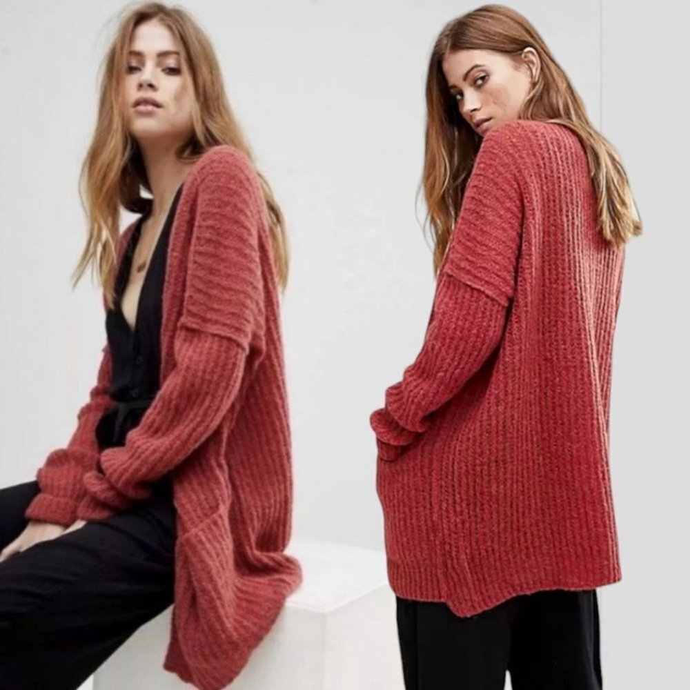 Free People Alpaca Blend Oversized Ribbed Weekend Getaway Cardigan sz XS